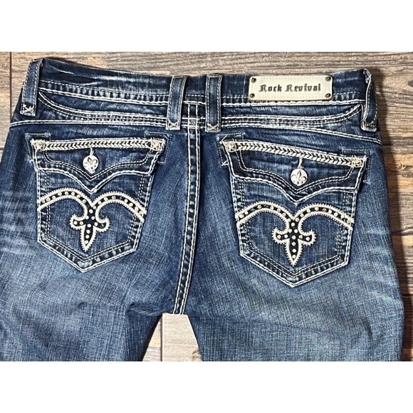 Rock Revival Sasha Capri Jeans Size 31 Bling Flap Pocket Stretch Boho Chic Style - Picture 9 of 11